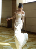 Cifeeo- Vintage Mermaid Off Shoulder Wedding Dress White Wedding Dress C303