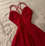 Cifeeo-Cyber Monday Christmas party outfits Gorgeous A Line Spaghetti Straps Red Knee Length Prom Dresses Evening Dress Wedding Guest Dress C3043