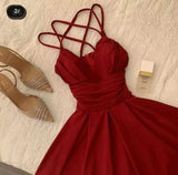 Cifeeo-Cyber Monday Christmas party outfits Gorgeous A Line Spaghetti Straps Red Knee Length Prom Dresses Wedding Guest Dress C3046