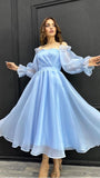 Cifeeo-Cyber Monday Christmas party outfits Vintage A Line Strapless Light Sky Blue Organza Prom Dresses Evening Dress C3080