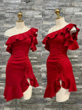 Cifeeo-back to school outfits 18th Birthday Sheath One Shoulder Red Homecoming Dresses Short Mini Birthday Dress C3109