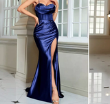 Cifeeo-Cyber Monday Christmas party outfits Pretty Mermaid Spaghetti Straps Royal Blue Satin Slit Long Party Dress Prom Dress C3135