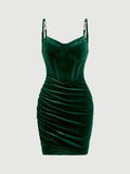 Cifeeo-back to school outfits 18th Birthday Sheath Spaghetti Straps Green Velvet Homecoming Dresses Party Dress C3151