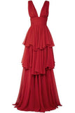 Cifeeo-Cyber Monday Christmas party outfits Elegant A Line V Neckline Chiffon Red Long Prom Dresses Evening Dress C3168