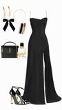 Cifeeo-Cyber Monday Christmas party outfits Elegant Mermaid Spaghetti Straps Black Slit Long Prom Dresses Party Dress C3170