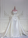 Cifeeo- Chic Ball Gown Strapless Sleeveless White Satin Wedding Dresses With Ruffles C3193