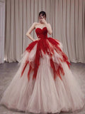 Cifeeo-Cyber Monday Christmas party outfits Pretty Ball Gown Sweetheart Tulle Long Red Layers Prom Dresses Sweet 16 Dresses C3210