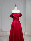 Cifeeo-Cyber Monday Christmas party outfits Elegant A line Off The Shoulder Red Satin Party Dress Prom Dresses Evening Dress C3212