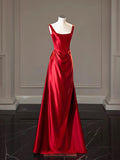 Cifeeo-Cyber Monday Christmas party outfits Simple A-line Square Neckline Satin Red Long Evening Dress Prom Dress C3218