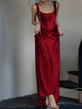 Cifeeo-Cyber Monday Christmas party outfits Simple A-line Square Neckline Satin Red Long Evening Dress Prom Dress C3218