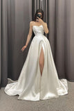 Cifeeo- Elegant A-Line Sweetheart Satin Wedding Dress With High Split  C322