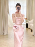 Cifeeo-Cyber Monday Christmas party outfits Simple A-line Spaghetti Straps Satin Pink Long Evening Dress Prom Dress C3221