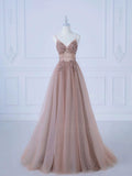 Cifeeo-Cyber Monday Christmas party outfits Elegant A-Line Spaghetti Straps Tulle Long Prom Dress Evening Dress C3226