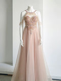 Cifeeo-Cyber Monday Christmas party outfits Elegant A-Line Jewel Neckline Tulle Long Prom Dress Evening Dress C3227