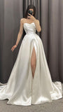 Cifeeo- Elegant A-Line Sweetheart Satin Wedding Dress With High Split  C322