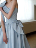 Cifeeo-Cyber Monday Christmas party outfits Elegant Ball Gown One Shoulder Light Sky Blue Satin Flowers Long Prom Dress Evening Dress C3232