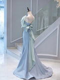 Cifeeo-Cyber Monday Christmas party outfits Elegant Mermaid One Shoulder Light Sky Blue Satin Bow Long Prom Dress Evening Dress C3235