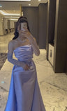 Cifeeo-Cyber Monday Christmas party outfits Classy Sheath Strapless Long Sleeves Lilac Long Satin Party Dress Prom Dresses Evening Dress C3276