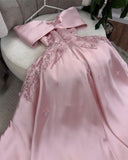 Cifeeo-Cyber Monday Christmas party outfits Cute A Line Off The Shoulder Pink Long Satin Beads Long Prom Dresses Party Dress C3283