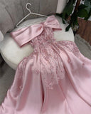 Cifeeo-Cyber Monday Christmas party outfits Cute A Line Off The Shoulder Pink Long Satin Beads Long Prom Dresses Party Dress C3283