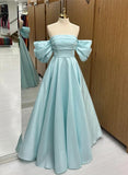 Cifeeo-Cyber Monday Christmas party outfits Simple Satin Off Shoulder Long Party Dress A-line Prom Dress C3287