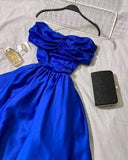 Cifeeo-Cyber Monday Christmas party outfits Sexy A line Off The Shoulder Royal Blue Prom Dress With Pleated Long Satin Prom Dresses Party Dress C3296