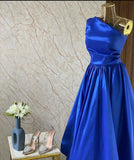 Cifeeo-Cyber Monday Christmas party outfits Classy A Line One Shoulder Royal Blue Pleated Party Dress Prom Dresses Evening Dress C3298