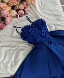 Cifeeo-Cyber Monday Christmas party outfits Classy A Line Spaghetti Straps Royal Blue Flowers Party Dress Prom Dresses Evening Dress C3301