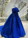 Cifeeo-Cyber Monday Christmas party outfits Sexy Ball Gown Strapless Royal Blue Prom Dress With Pleated Long Satin Prom Dresses Party Dress C3303