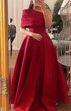 Cifeeo-Cyber Monday Christmas party outfits Classy A line One Shoulder Half Sleeves Red Long Party Dress Prom Dresses Evening Dress C3316