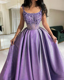 Cifeeo-Cyber Monday Christmas party outfits Classy A Line Spaghetti Straps Lilac Satin Long Party Dress Prom Dresses Evening Dress C3328