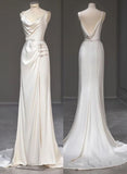 Cifeeo- Elegant Mermaid Straps Satin Long White Wedding Dresses C338