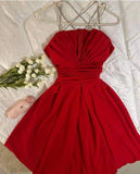 Cifeeo-back to school outfits 16th Birthday A Line Spaghetti Straps Red Homecoming Dresses Short Birthday Dress C3381