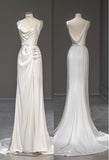 Cifeeo- Elegant Mermaid Straps Satin Long White Wedding Dresses C338