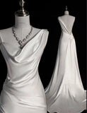 Cifeeo- Elegant Mermaid Straps Satin Long White Wedding Dress C339