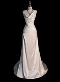 Cifeeo- Elegant Mermaid Straps Satin Long White Wedding Dress C339