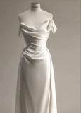 Cifeeo- Elegant Mermaid Off The Shoulder Satin Long White Wedding Dress C340