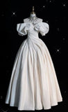 Cifeeo- Chic Ball Gown Off The Shoulder Satin Ruffles Long White Wedding Dresses Brides Dress C3429