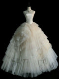 Cifeeo- Chic Ball Gown Strapless Ruffles Layers Tulle Long Wedding Dresses With Beads C3492