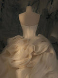 Cifeeo- Elegant Ball Gown Strapless Satin Long Tulle Wedding Dresses With Ruffles CC350