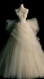 Cifeeo- Chic Ball Gown Square Neckline Tulle Ivory Long Wedding Dresses With Lace C3508