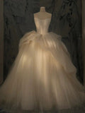 Cifeeo- Elegant Ball Gown Strapless Satin Long Tulle Wedding Dresses With Ruffles CC350