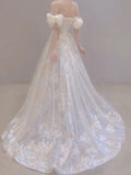 Cifeeo- Vintage A line Straps White Tulle Long Wedding Dresses With Beads C3577