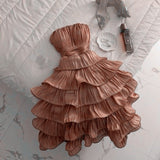 Cifeeo-back to school outfits Chic Ball Gown Strapless Short Brown Homecoming Dress 18th Birthday Outfits C3733