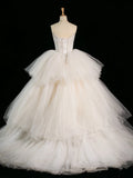 Cifeeo- Chic Ball Gown Strapless Sleeveless White Tulle Wedding Dresses With Ruffles C3740