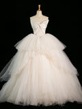 Cifeeo- Chic Ball Gown Strapless Sleeveless White Tulle Wedding Dresses With Ruffles C3740