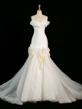 Cifeeo- Chic Mermaid Strapless Sleeveless White Satin Wedding Dresses With Ruffles C3742