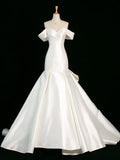 Cifeeo- Chic Mermaid Strapless Sleeveless White Satin Wedding Dresses With Ruffles C3743