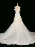 Cifeeo- Chic Mermaid Strapless Sleeveless White Satin Wedding Dresses With Ruffles C3742