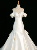 Cifeeo- Chic Mermaid Strapless Sleeveless White Satin Wedding Dresses With Ruffles C3743